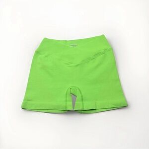 OQQ High-Waist Ribbed Bike Shorts in Neon Green